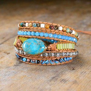 Natural Amazonite Jasper Stone Beaded Bracelet Turquoise Gemstone Charm Bracelet